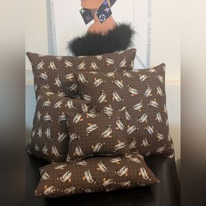 Purse Pillow 5 SET Custom Handmade Brown Plaid Decorative Mallard Ducks Design